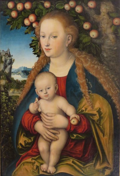 بالألمانية: Madonna und Kind unter dem Apfelbaum مادونا والطفل تحت شجرة التفاح / العذراء والطفل تحت شجرة التفاح بواسطة لوكاس كراناش الأكبر