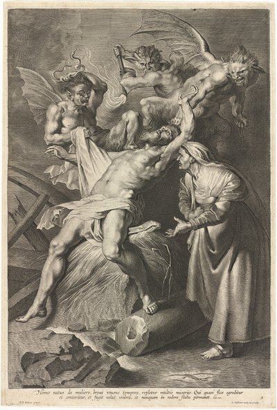 وظيفة تعذبها الشياطين وتسيء زوجته بواسطة Lucas Emil Vorsterman after Sir Peter Paul Rubens