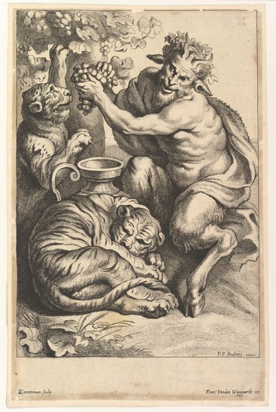 الساتير مع العنب والنمور ، 1614-1679. بواسطة لوكاس فورسترمان الثاني