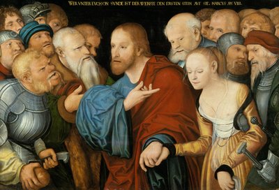 المسيح والمرأة مأخوذتان في الزنا ، حوالي 1520-50 بواسطة Lucas studio of Cranach
