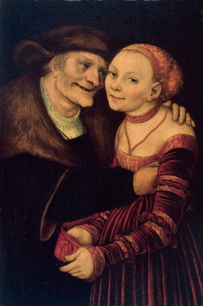 Le couple mal assorti - الزوجان غير المتكافئين - كرانش ، لوكاس ، الأكبر (1472-1553) - 1517 - زيت على خشب - 27،3x18 - متحف ناسيونال دي كاتالونيا ، برشلونة بواسطة لوكاس الأكبر كراناش