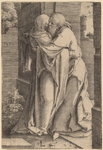 القديس يواكيم يحتضن القديسة حنة بواسطة Lucas van Leyden