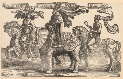 الأبطال التسعة: هيكتور تروي ، ألكسندر المقدوني ، يوليوس قيصر ، 1515-1517. بواسطة لوكاس فان ليدن