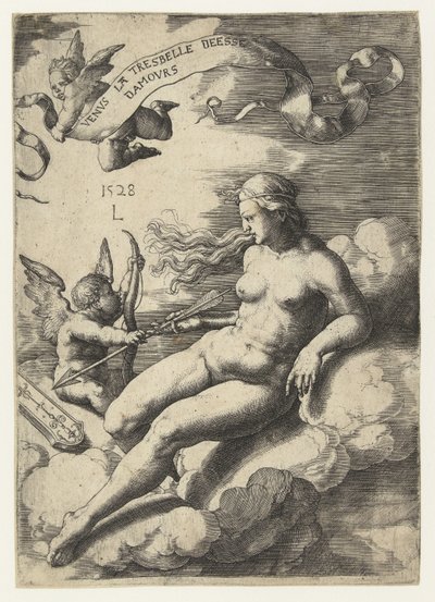 فينوس وكوبيد Venus la tresbelle deese damours (العنوان على الكائن) بواسطة لوكاس فان ليدن