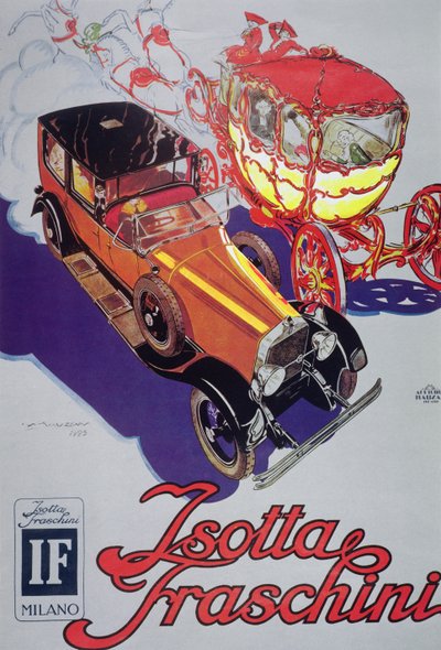 إعلان ملصق سيارات Isotta Fraschini بواسطة لوتشيانو أشيل موزان