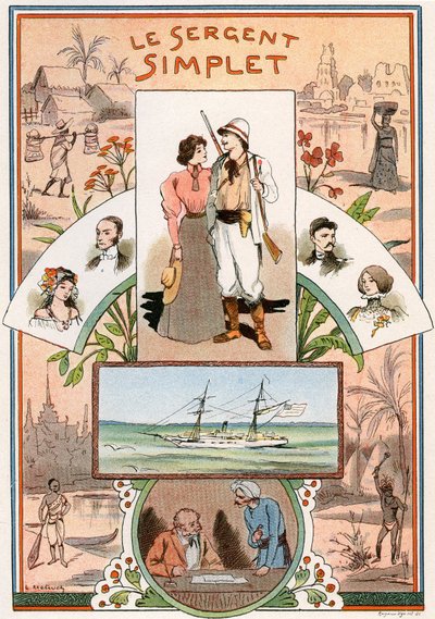 رسم توضيحي لكتاب بول ديفوي "Le Sergent Simplet a travers les Colonies francaises" - Editions Furne، Jouvet & Cie 1895 انظر غلاف الكتاب: GUT3782 بواسطة لوسيان ميتيفيت