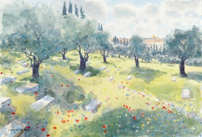 بستان الزيتون (جبل الهيكل من وادي قدرون ، القدس) ، 2019 (بدون ورق على ورق) بواسطة لوسي ويليس