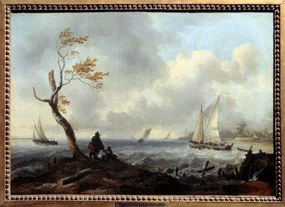 قارب صيد وقارب ساحلي في طقس سيء أو عاصفة لوحة رسمها لودولف باكهويزين (1631-1708) بواسطة لودولف الأول باكهويسن