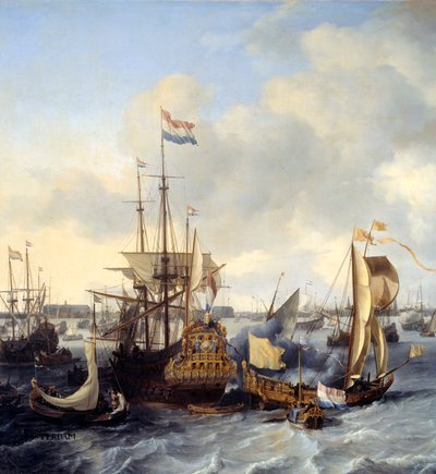 منظر لميناء أمستردام من Ij Detail. لوحة لودولف باكهوزين (1631-1708) 1666 صن. 1،28x2،21 م بواسطة لودولف الأول باكهويسن