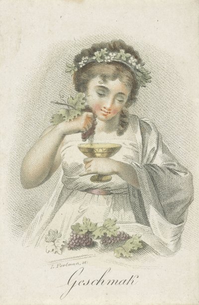 ذوق Geschmack (العنوان على الكائن) خمس حواس ممثلة بشخصيات أنثوية (عنوان المسلسل) Die Funf Sinne (عنوان المسلسل) بواسطة شيافونيتي