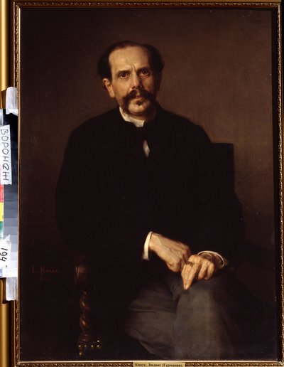 "صورة لرجل" وهو يرتدي حلة سوداء وخاتم على إصبعه. لوحة لودفيج كناوس (1829-1910) متحف إيفان كرامسكوي (أو كرامسكوي) للفنون الجميلة في فورونيج (فورونيج) ، روسيا. بواسطة لودفيج كناوس