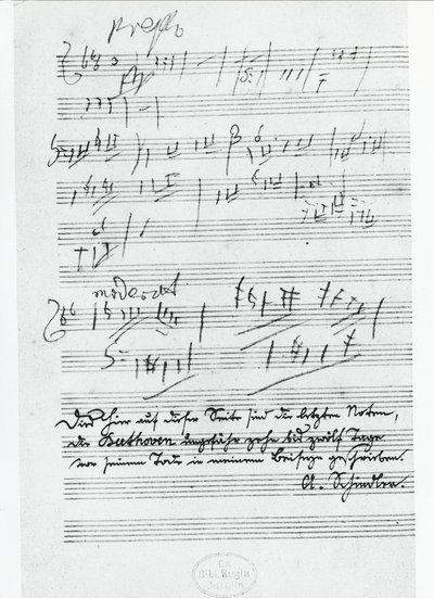 الصفحة الأخيرة من الموسيقى التي كتبها الملحن الألماني لودفيج فان بيتهوفن (1770-1827) بواسطة لودفيج فان بيتهوفن