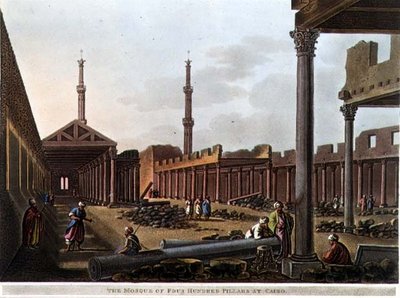 مسجد بأربعمائة عمود في القاهرة ، اللوحة 28 من "مناظر في مصر" ، نقش بواسطة حانة توماس ميلتون (1743-1827). بواسطة روبرت بوير (1758-1834) 1802 (أكواتينت) بواسطة لويجي (بعد) ماير