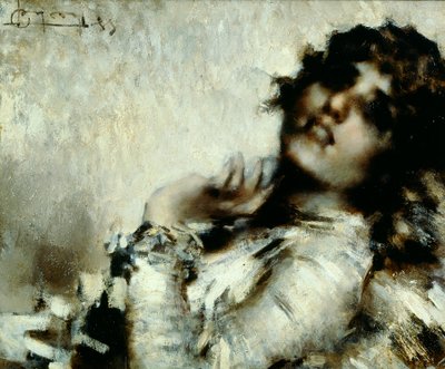 صورة لامرأة ، لويجي كونكوني (1852-1917) ، زيت على قماش ، 50 × 60 سم بواسطة لويجي كونكوني