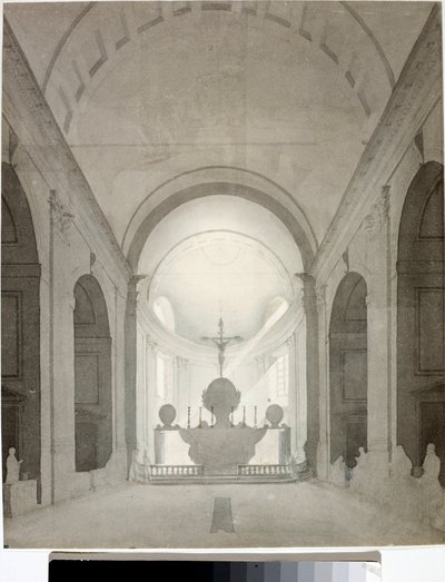 منظر داخلي لكنيسة (الرسم والألوان المائية ، حوالي 1825) بواسطة لويجي جاريبو