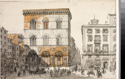 منظر لكنيسة Orsanmichele في فلورنسا (ألوان مائية ، حوالي 1820) بواسطة لويجي جاريبو