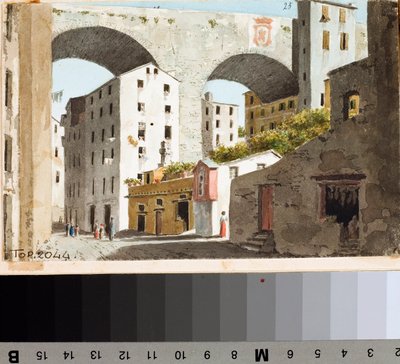 منظر لجسر Carignano في جنوة (الرسم والألوان المائية ، حوالي 1825) بواسطة لويجي جاريبو