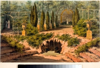 منظر لحديقة فيلا Doria a Pegli بالقرب من جنوة (ألوان مائية ، حوالي 1825) بواسطة لويجي جاريبو