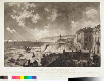 منظر لميناء جنوة خلال Tempete بتاريخ 25/12/1821 (نقش ، حوالي 1821) بواسطة لويجي جاريبو
