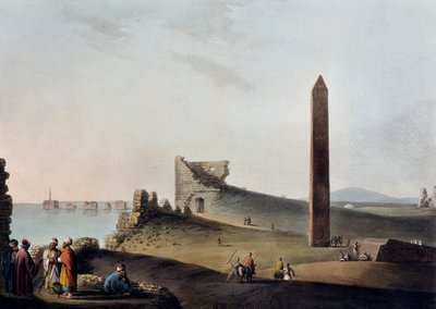 مسلات الإسكندرية المعروفة باسم إبر كليوباترا ، نقش ، بواسطة لويجي ماير (1755 - 1803) ، من مناظر في مصر وفلسطين وأجزاء أخرى من الإمبراطورية العثمانية بواسطة لويجي ماير
