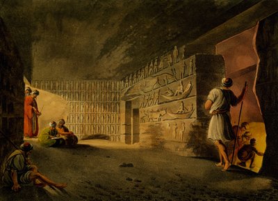 غرفة تحت الأرض لهرم الجيزة ، نقش ، بواسطة لويجي ماير (1755-حوالي 1803) ، من مناظر في مصر وفلسطين وأجزاء أخرى من الإمبراطورية العثمانية بواسطة لويجي ماير