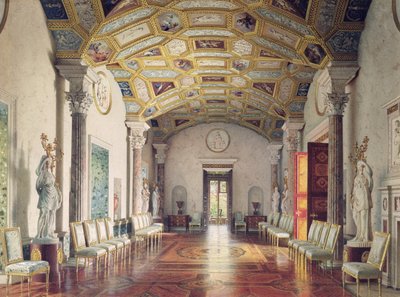 قاعة العقيق الكبرى في قصر كاترين في Tsarskoye Selo ، 1859 (مرحاض لونه أبيض على ورق) بواسطة لويجي بريمازي