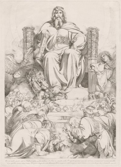 Et ecce posita erat in coelo ... (الله الابن في الجلالة على العرش محاطًا بالمخلوقات الأربعة ويعبده الأربعة والعشرون شيخًا) بواسطة لويجي ساباتيلي الأول