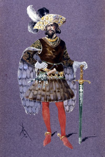لحية زرقاء. رسم لويجي سابيلي كارامبا (1865-1936) من عام 1910 لأوبرا آريان واللحية الزرقاء لبول دوكاس بواسطة لويجي سابيلي كارامبا