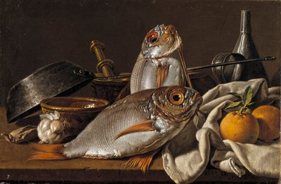 لا تزال الحياة مع Bream والبرتقال والثوم وأواني المطبخ par Melendez ، Luis Egidio (1716-1780) بواسطة لويس إجيديو ميلينديز