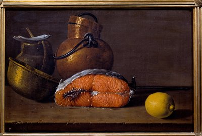 شريحة سلمون وليمون واواني. رسم لويس ميلينديز (1716 - 1780) ، المدرسة الإسبانية بواسطة لويس إيجيديو مينينديز أو ميلينديز