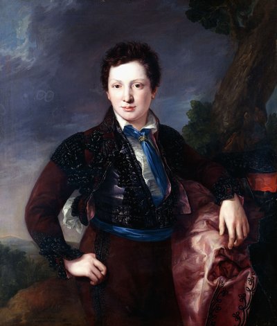 صورة دون ماتياس إدموندو تيريل إي غوميز دي لاس كاساس ، الماركيز الثاني المستقبلي من Ulagares و Viscount of Castel Ruiz ، يقف بثلاثة أرباع طول يرتدون زي Majo ، 1833 بواسطة لويس لوبيز بيكر