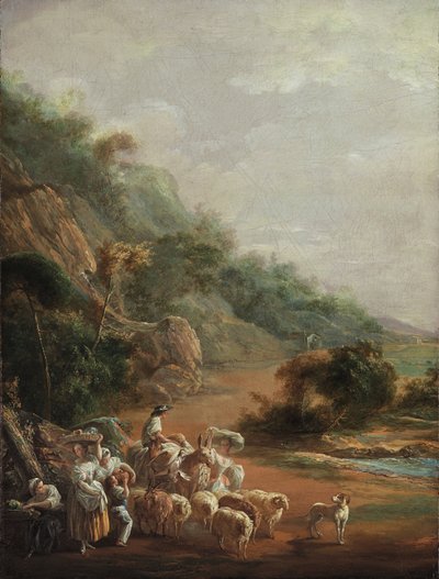 "Scene avec villois" (مشهد مع القرويين) لوحة لويس باري ألكازار (1746-1799) - 1786 - زيت على قماش - قاتمة 48x37،2 سم متحف بيلاس أرتيس دي بيلباو بواسطة Luis Paret y Alcazar