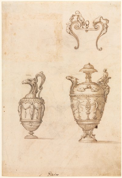 تصميم لاثنين من المزهريات ومستقيم الزخرفة ، منتصف القرن السادس عشر. بواسطة Luzio Romano