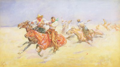 رعاة البقر والهنود (ألوان مائية وغواش على ورق) بواسطة م. دوروثي هاردي