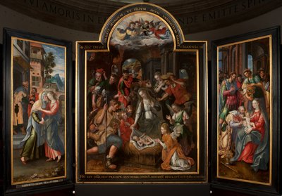 Adoration of the Magi, Triptych, Central panel, detail, painting on wood بواسطة مارتن دي فوس