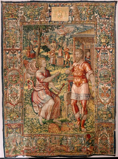 متحف الأبرشية (Museo Diocesano). نسيج فلمنكي. بروكسل. أتيليه فرانسوا جيوبيلز. مسلسل قصة جدعون. جدعون والملاك (Gedeón y el ángel). الحرير والصوف. طلب المطران فيسنتي روكا دي لا سيرنا. الباروك. 1534-1571 ، في الكاتدرائية منذ ذلك الحين بواسطة ميرتن فان هيمسكرك