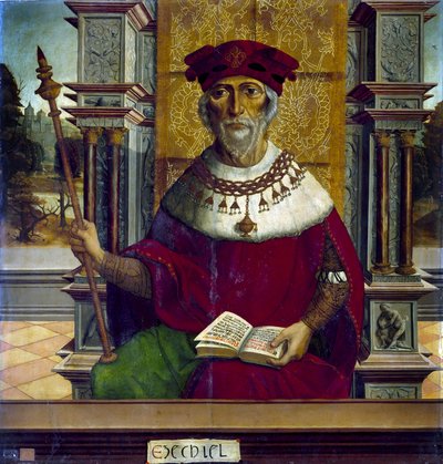 لو النبي حزقيال - النبي حزقيال - Peinture de Maestro de Becerril (نشط في أوائل القرن السادس عشر) - ج. 1525 - زيت على خشب - 90.8x87.7 سم - متحف ديل برادو، مدريد بواسطة Maestro de Becerril