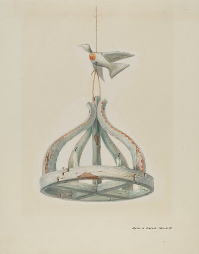 واحدة مرسومة ، شمعدان خشبي ، مع حمامة ، ج. 1937. بواسطة ماجل ج