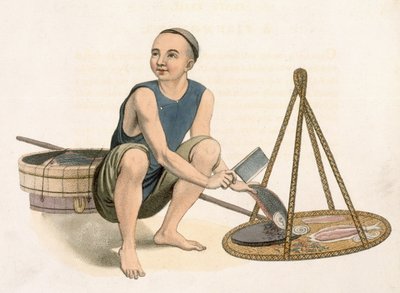 تاجر سمك ، لوحة 39 من "أزياء الصين" ، نقشها ج. دادلي ، 1800 بواسطة الرائد جورج هنري ميسون