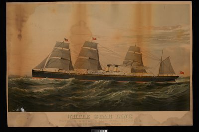 باخرتا وايت ستار لاين رويال وبواخر بريد الولايات المتحدة الأمريكية ليفربول ونيويورك بريتانيك (مطبوعة بالألوان) بواسطة الرائد وكناب ساروني