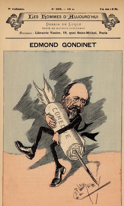 غلاف Les Hommes Today ، العدد 339 ، رسم توضيحي لمانويل لوك (1854-1919): المسرح - جوندينت إدموند (1828-1888) بواسطة مانويل لوك