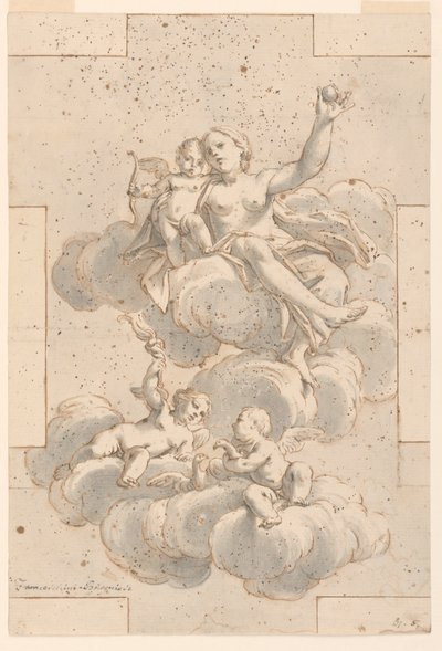 تصميم لطلاء السقف ، فينوس ، كيوبيد ، وبوتي بواسطة Marc Antonio Franceschini