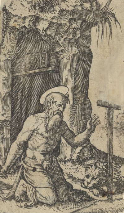 القديس جيروم راكعًا أمام الصليب ، من سلسلة 'Piccoli Santi' Small S ...، ca. 1500-1527. بواسطة ماركانتونيو رايموندي