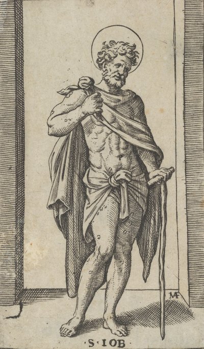 القديس أيوب ، مرتديًا عباءة ، من سلسلة 'Piccoli Santi' Small Saints ، كاليفورنيا. 1 ... ، كاليفورنيا. 1500-1527. بواسطة ماركانتونيو رايموندي
