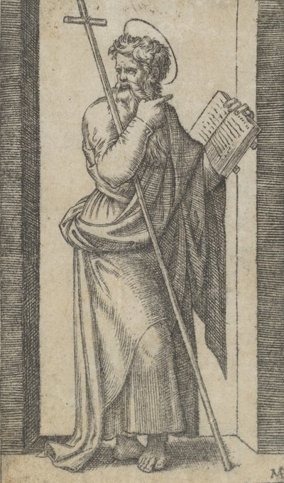 القديس فيليب ، كتاب في يده اليسرى ، عصا على ذراعه اليسرى ، من سلسلة ... ، كاليفورنيا. 1500-1527. بواسطة ماركانتونيو رايموندي