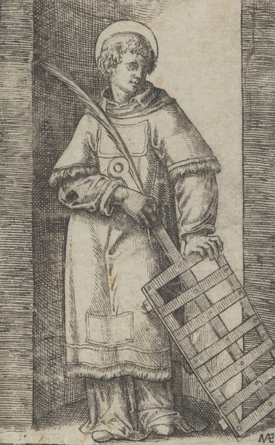 سانت فنسنت ، يسرى تستريح على شواية ، من سلسلة 'Piccoli Santi' Sma ...، ca. 1500-1527. بواسطة ماركانتونيو رايموندي