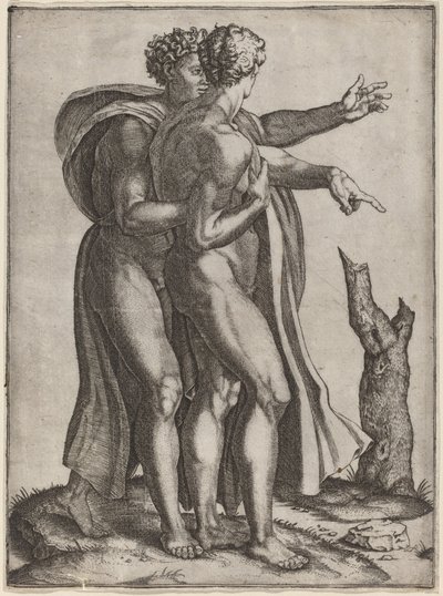 رجلان عاريان بواسطة Marcantonio Raimondi after Michelangelo