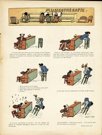 Illustration by Marcel Capy (1865-1941) in Le Rire, 30/03/12 - Musicotherapie - Music, Piano بواسطة مارسيل أمابل لاعب خط الوسط كابي