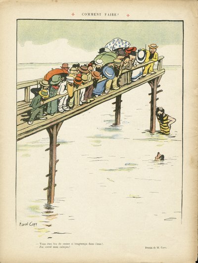 رسم توضيحي لمارسيل كابي (1865-1941) في Le Lire ، 24/08/12 - كيف نفعل ذلك؟ - الترفيه ، التخطيط العمراني المعماري ، البحر البحري البحري ، السباحة والسباحة ، الجماهير بواسطة مارسيل أمابل لاعب خط الوسط كابي
