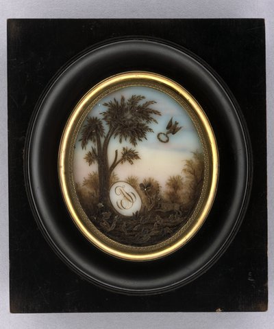 لوحة ، حوالي 1880 (ألوان مائية وأعمال شعر على الزجاج والمذهب والخشب والزجاج) بواسطة مارسيلين مارسيلين